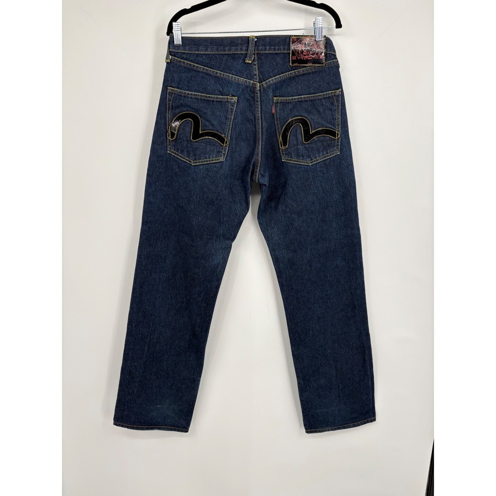 Evisu Genes Mens 32 Dark Wash Indigo Denim Seagull Logo Straight Leg Jeans